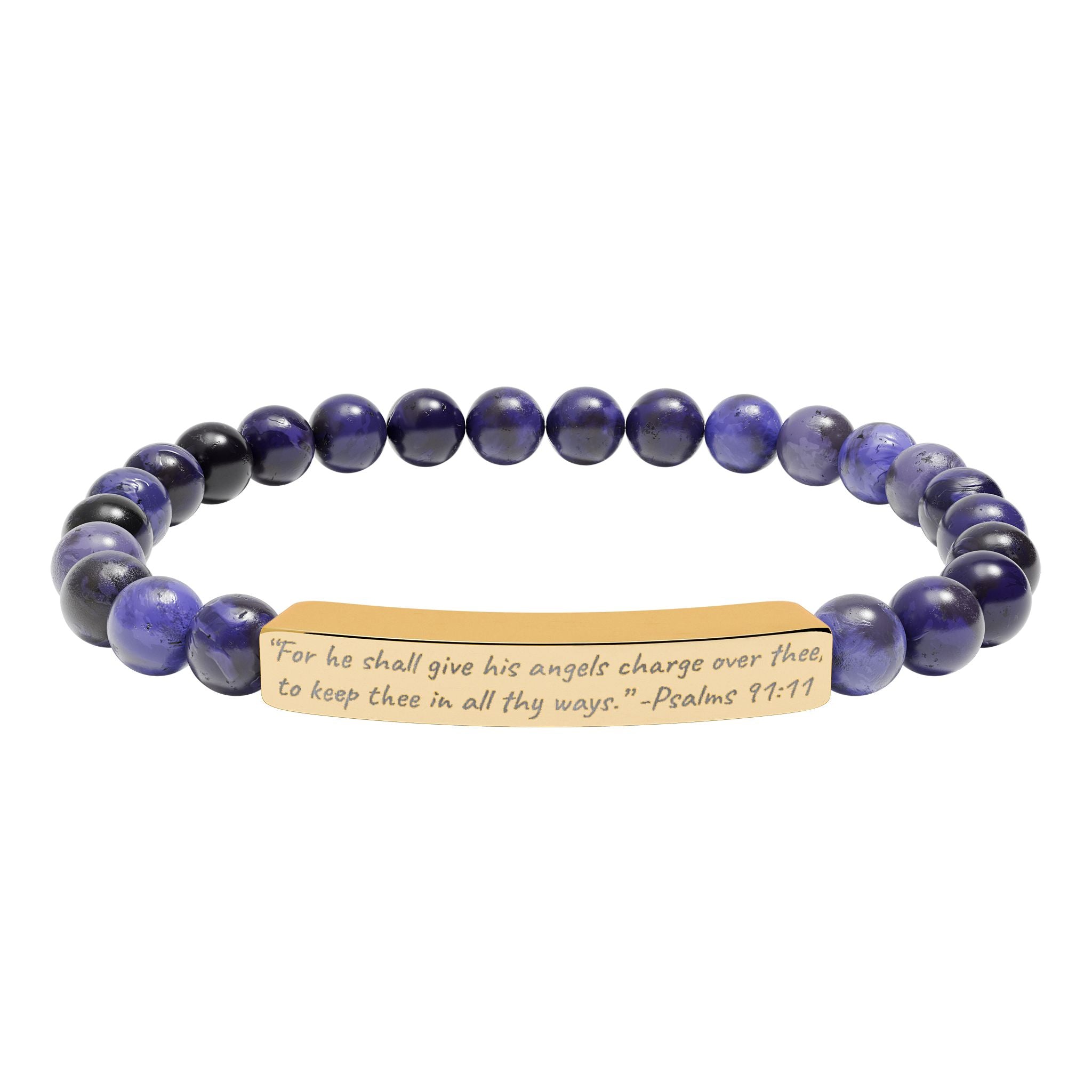 AtelierOfEden Engraved Stone Stretch Bracelet "For he shall give his angels charge over thee" -Psalms 91:11 (KJV)
