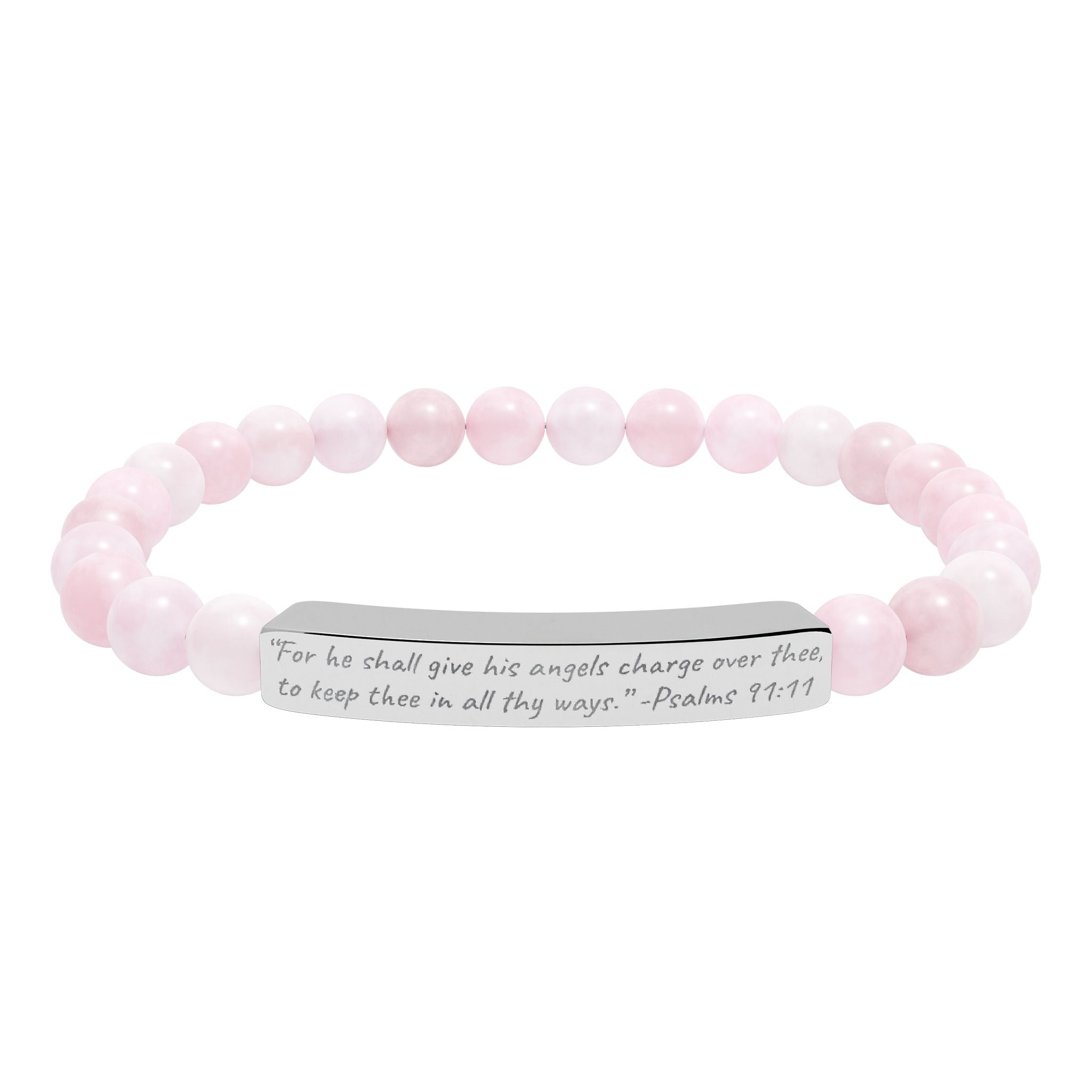 AtelierOfEden Engraved Stone Stretch Bracelet "For he shall give his angels charge over thee" -Psalms 91:11 (KJV)