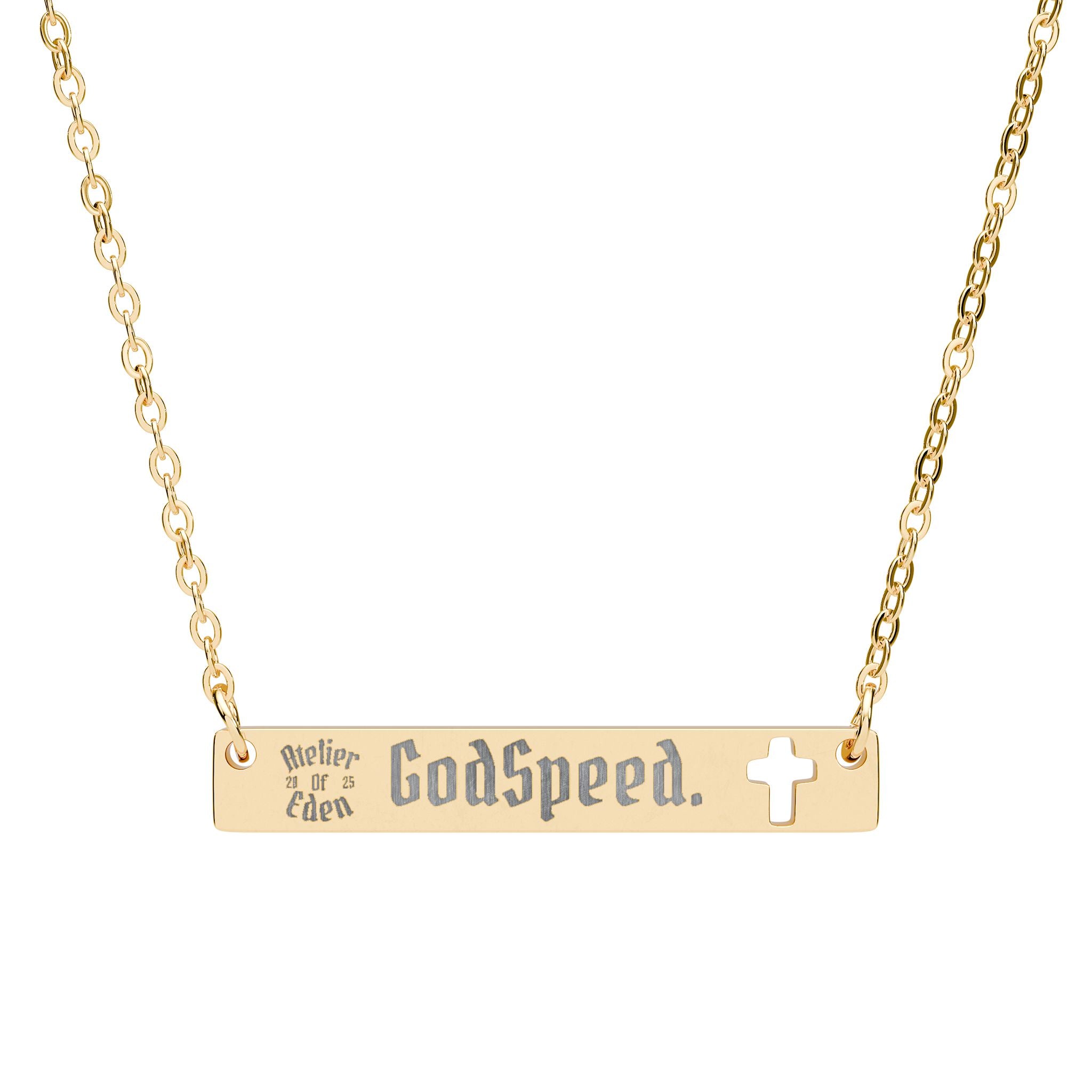 AtelierOfEden Engraved Cross Pendant - "GodSpeed."