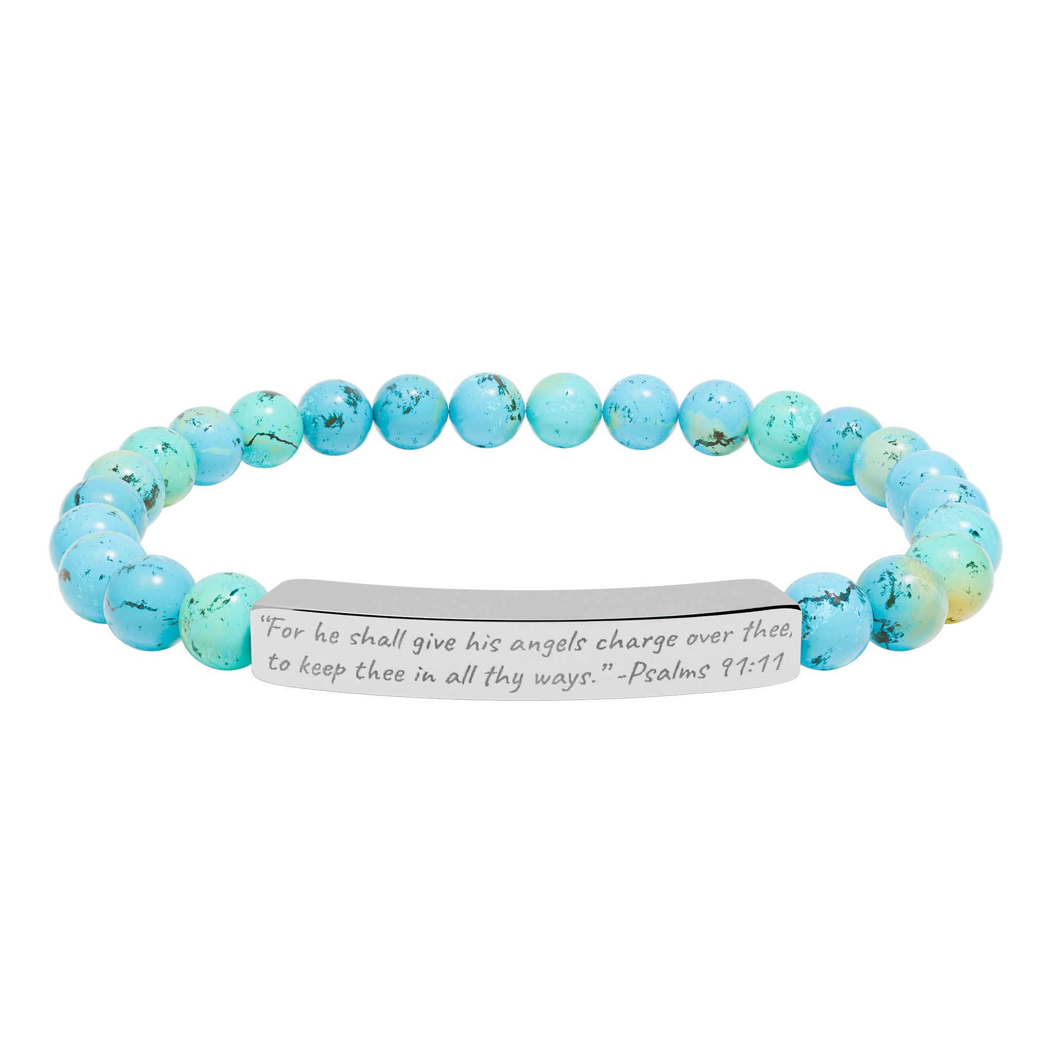 AtelierOfEden Engraved Stone Stretch Bracelet "For he shall give his angels charge over thee" -Psalms 91:11 (KJV)