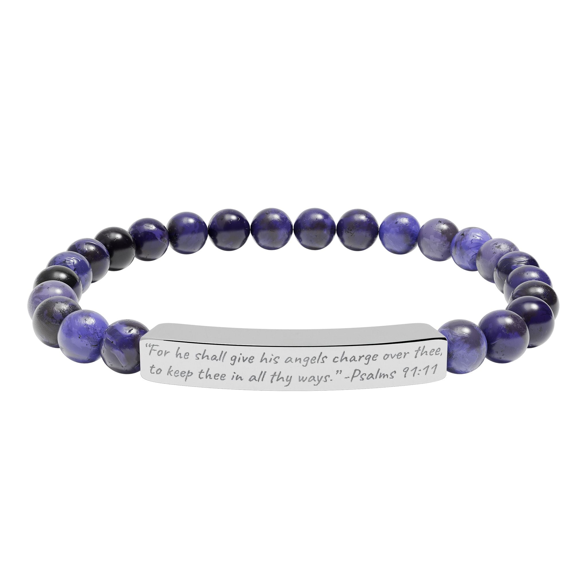 AtelierOfEden Engraved Stone Stretch Bracelet "For he shall give his angels charge over thee" -Psalms 91:11 (KJV)