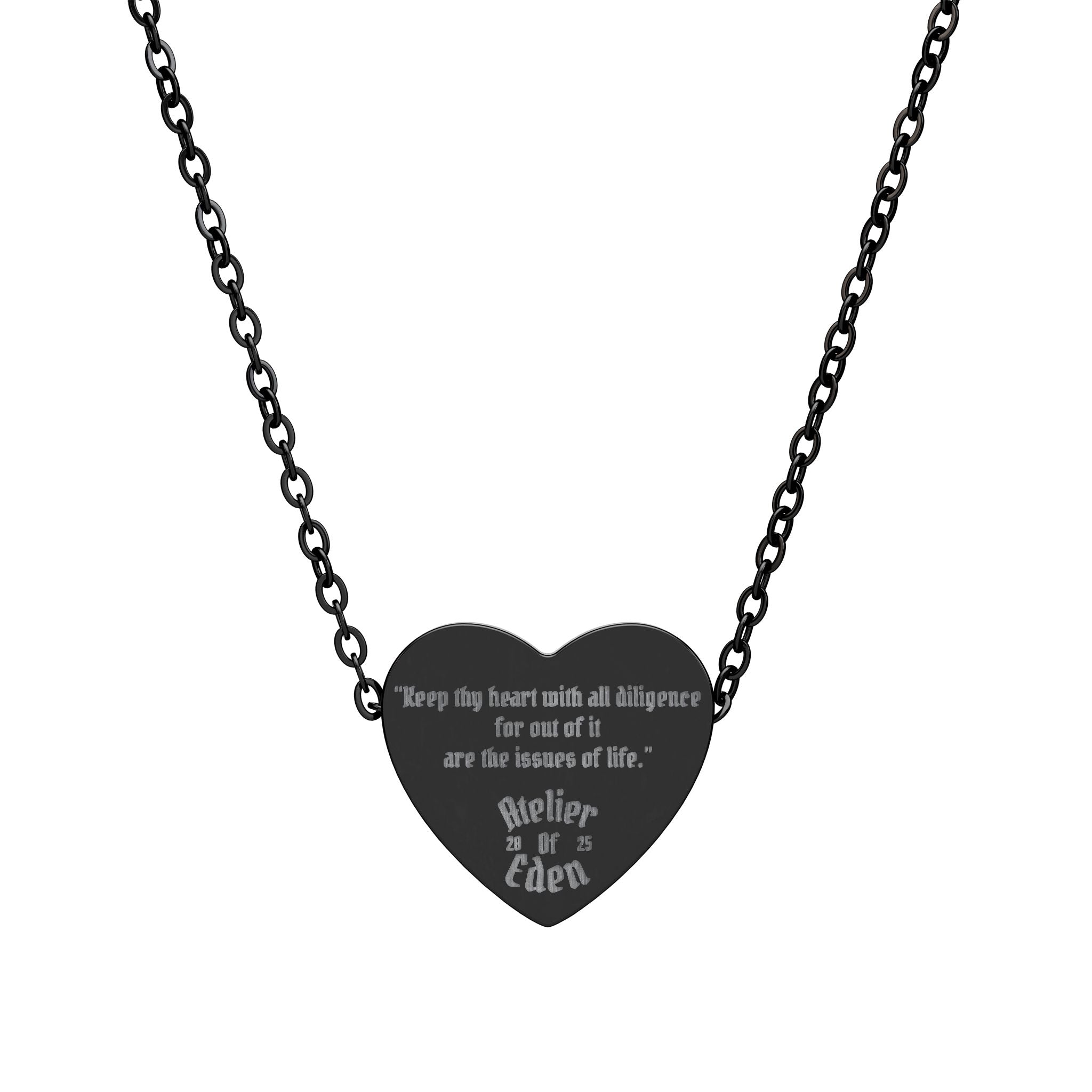 AtelierOfEden Verse Engraved Heart Necklace - Proverbs 4:23 (KJV)