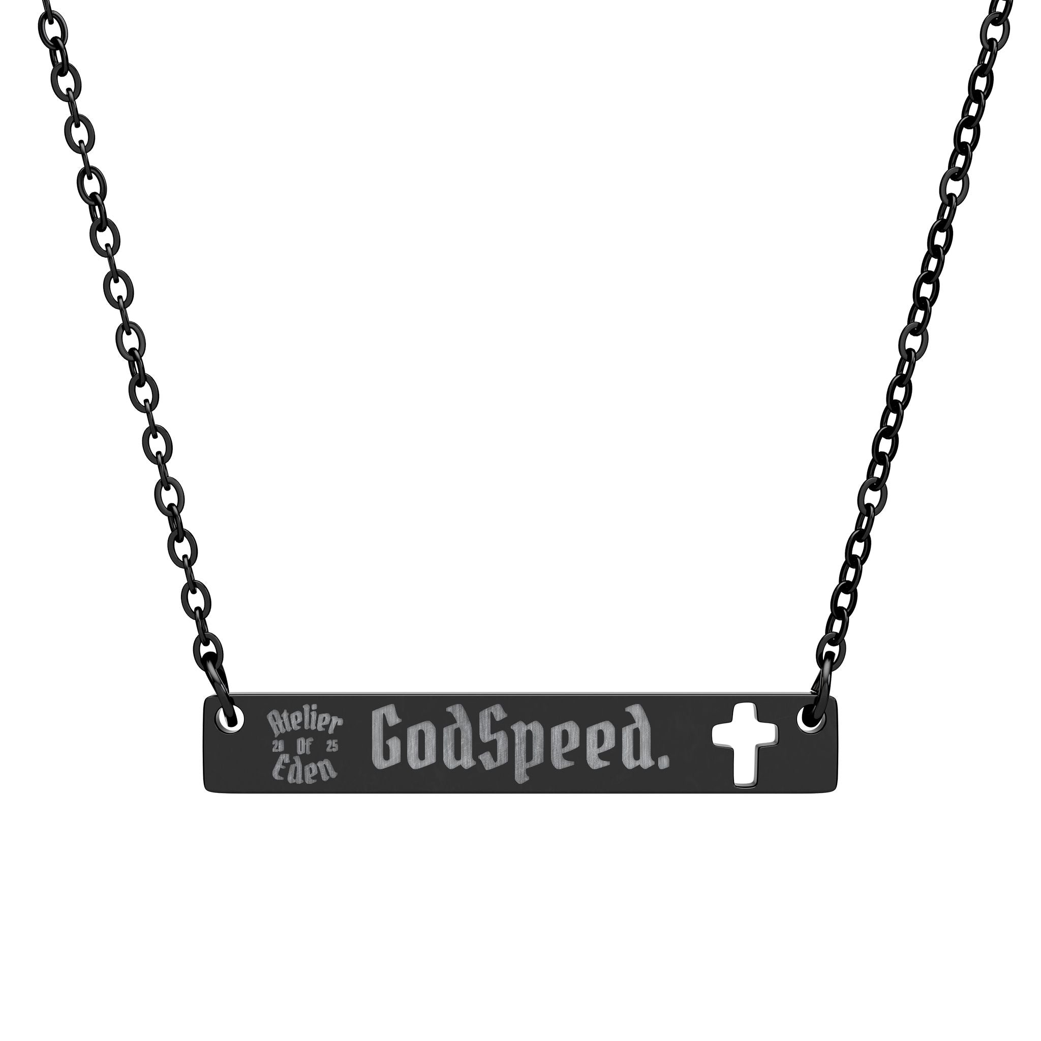 AtelierOfEden Engraved Cross Pendant - "GodSpeed."