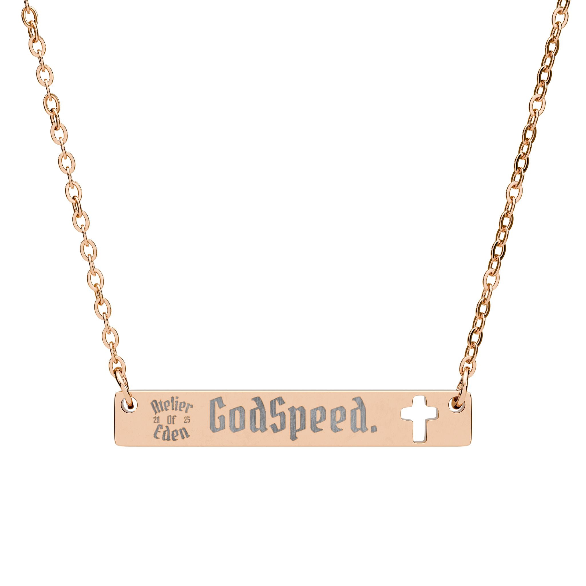 AtelierOfEden Engraved Cross Pendant - "GodSpeed."