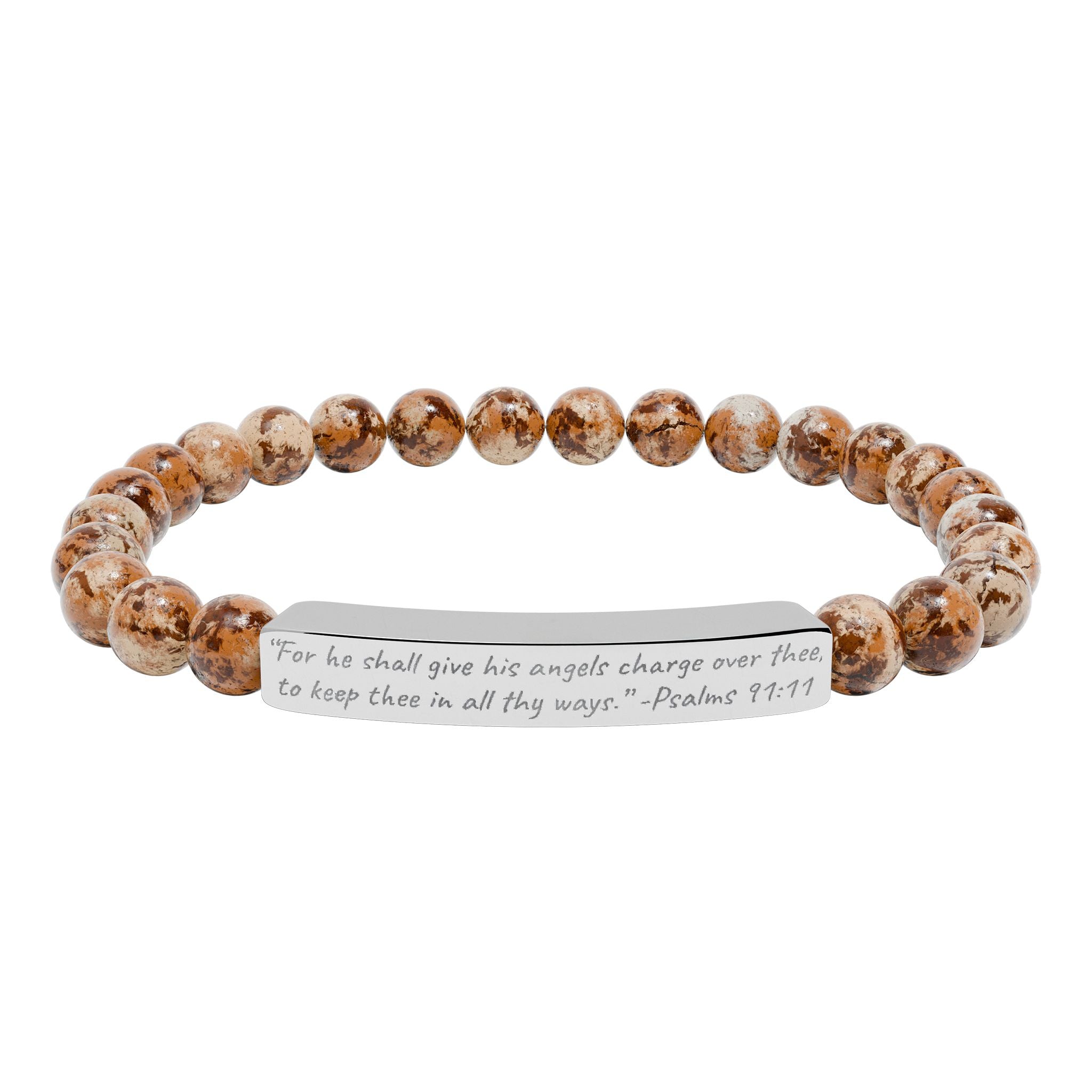 AtelierOfEden Engraved Stone Stretch Bracelet "For he shall give his angels charge over thee" -Psalms 91:11 (KJV)