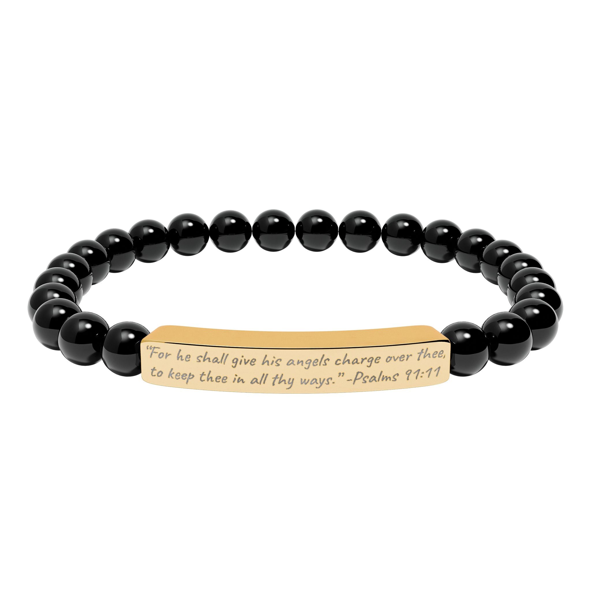 AtelierOfEden Engraved Stone Stretch Bracelet "For he shall give his angels charge over thee" -Psalms 91:11 (KJV)