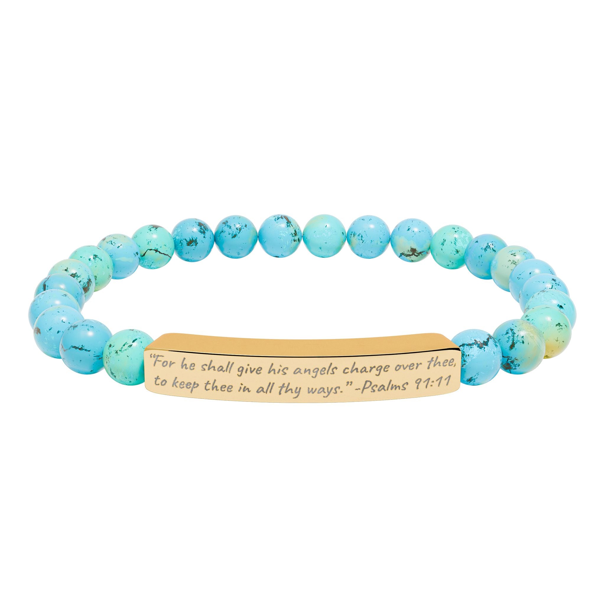 AtelierOfEden Engraved Stone Stretch Bracelet "For he shall give his angels charge over thee" -Psalms 91:11 (KJV)