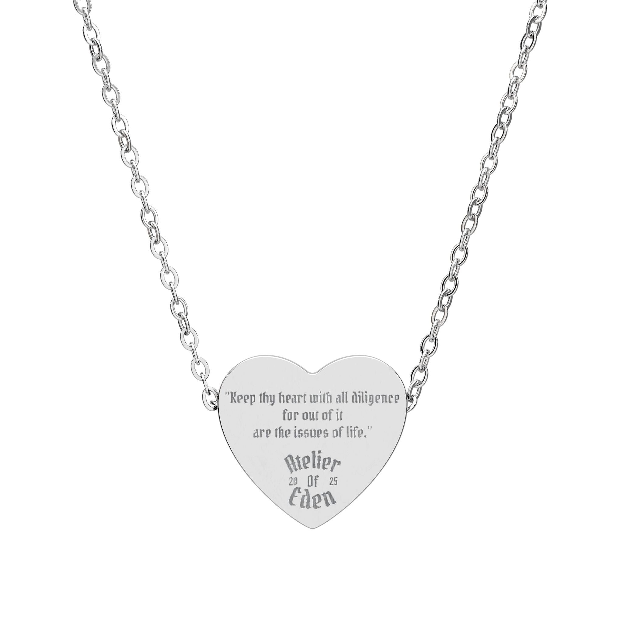 AtelierOfEden Verse Engraved Heart Necklace - Proverbs 4:23 (KJV)