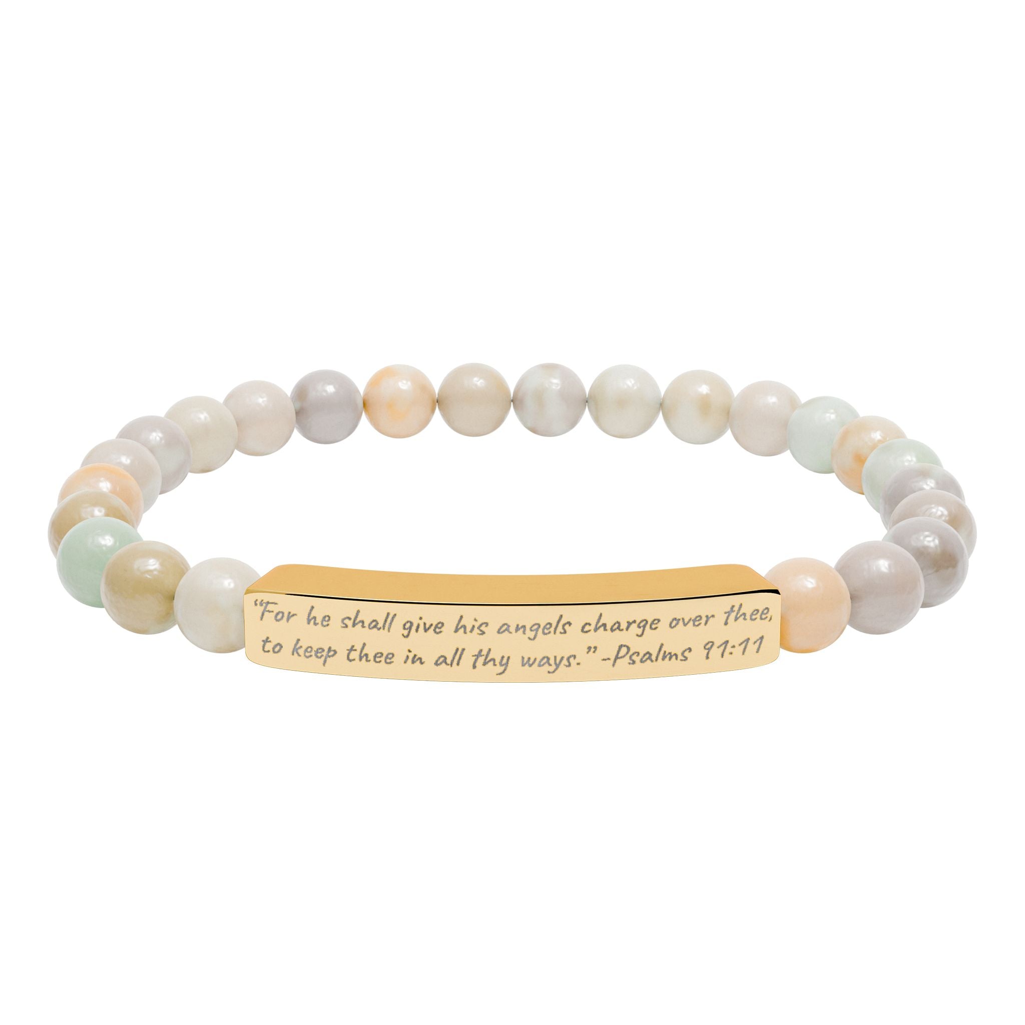 AtelierOfEden Engraved Stone Stretch Bracelet "For he shall give his angels charge over thee" -Psalms 91:11 (KJV)