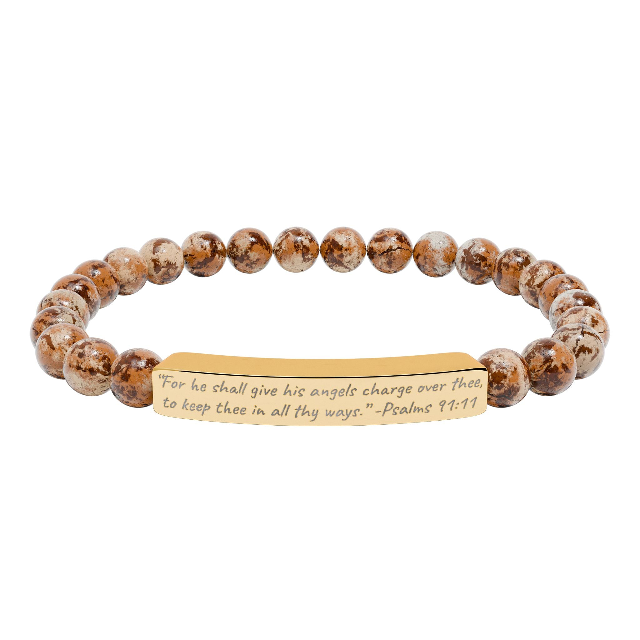 AtelierOfEden Engraved Stone Stretch Bracelet "For he shall give his angels charge over thee" -Psalms 91:11 (KJV)