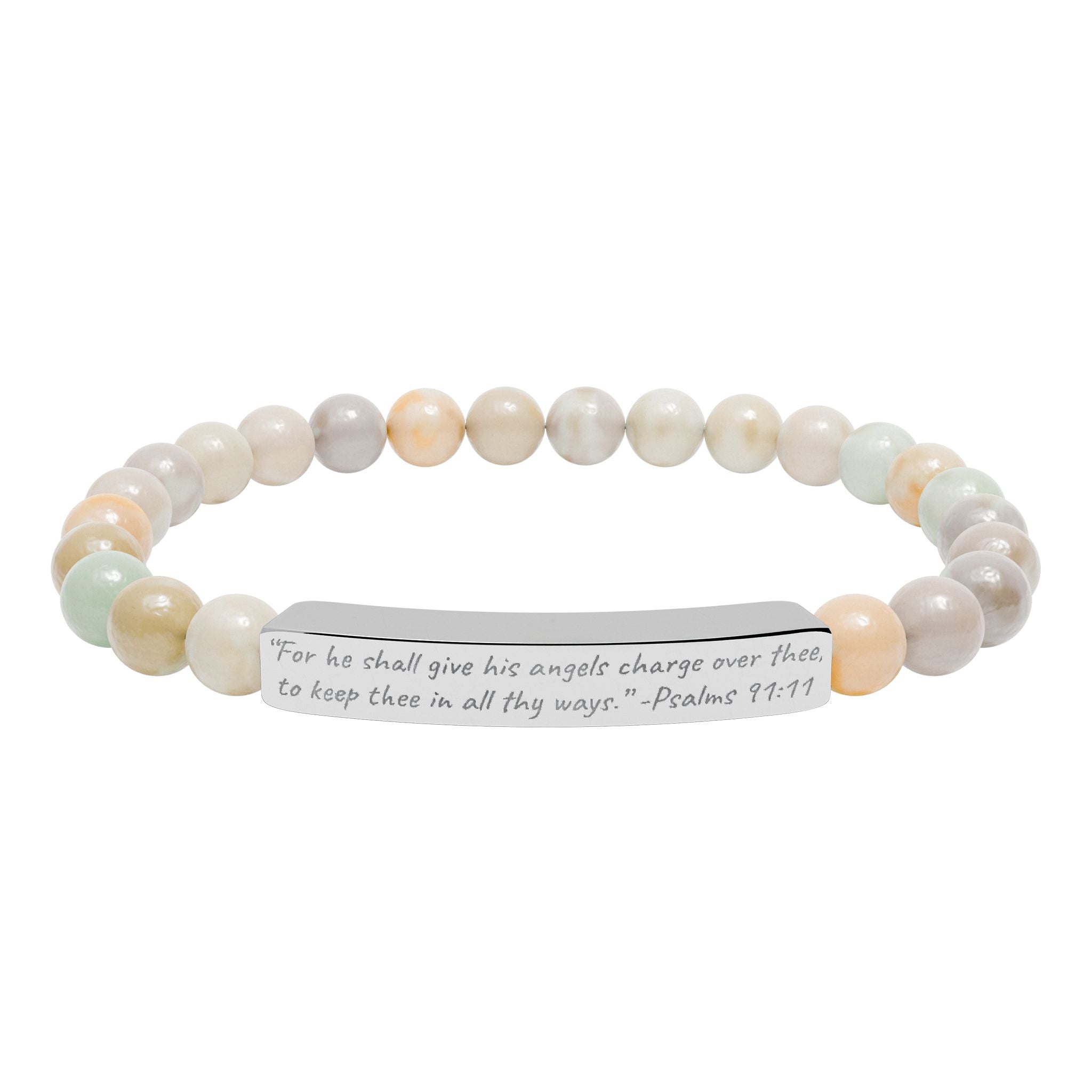AtelierOfEden Engraved Stone Stretch Bracelet "For he shall give his angels charge over thee" -Psalms 91:11 (KJV)