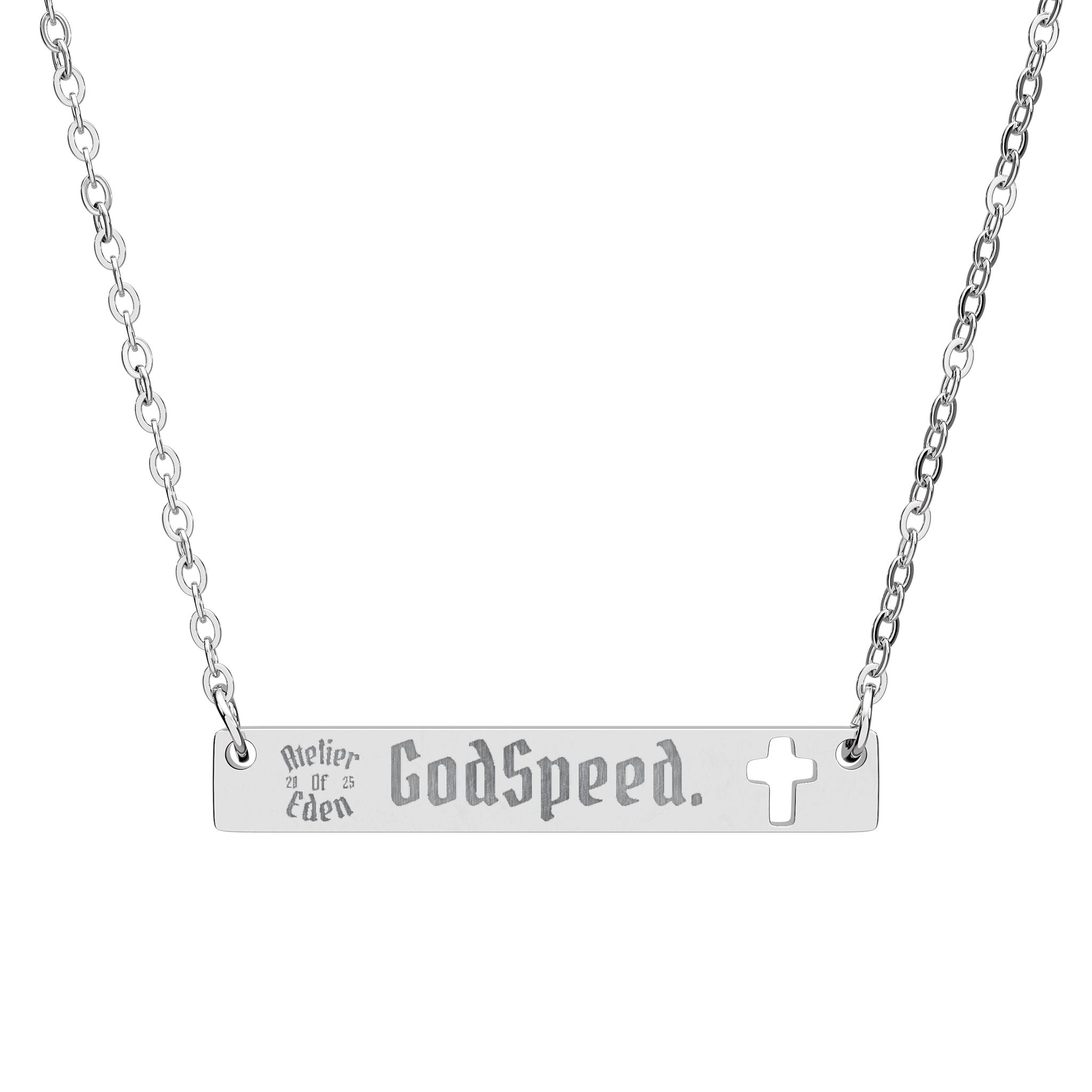 AtelierOfEden Engraved Cross Pendant - "GodSpeed."