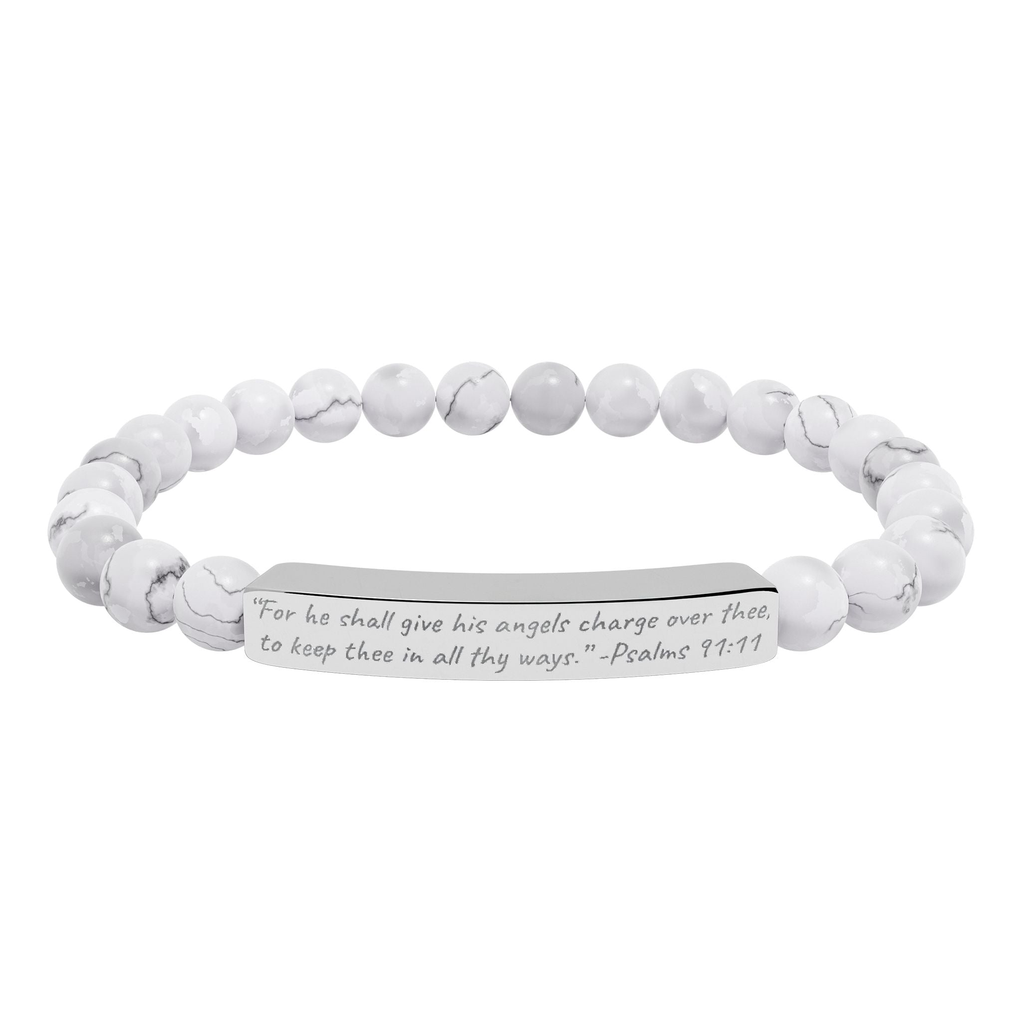 AtelierOfEden Engraved Stone Stretch Bracelet "For he shall give his angels charge over thee" -Psalms 91:11 (KJV)