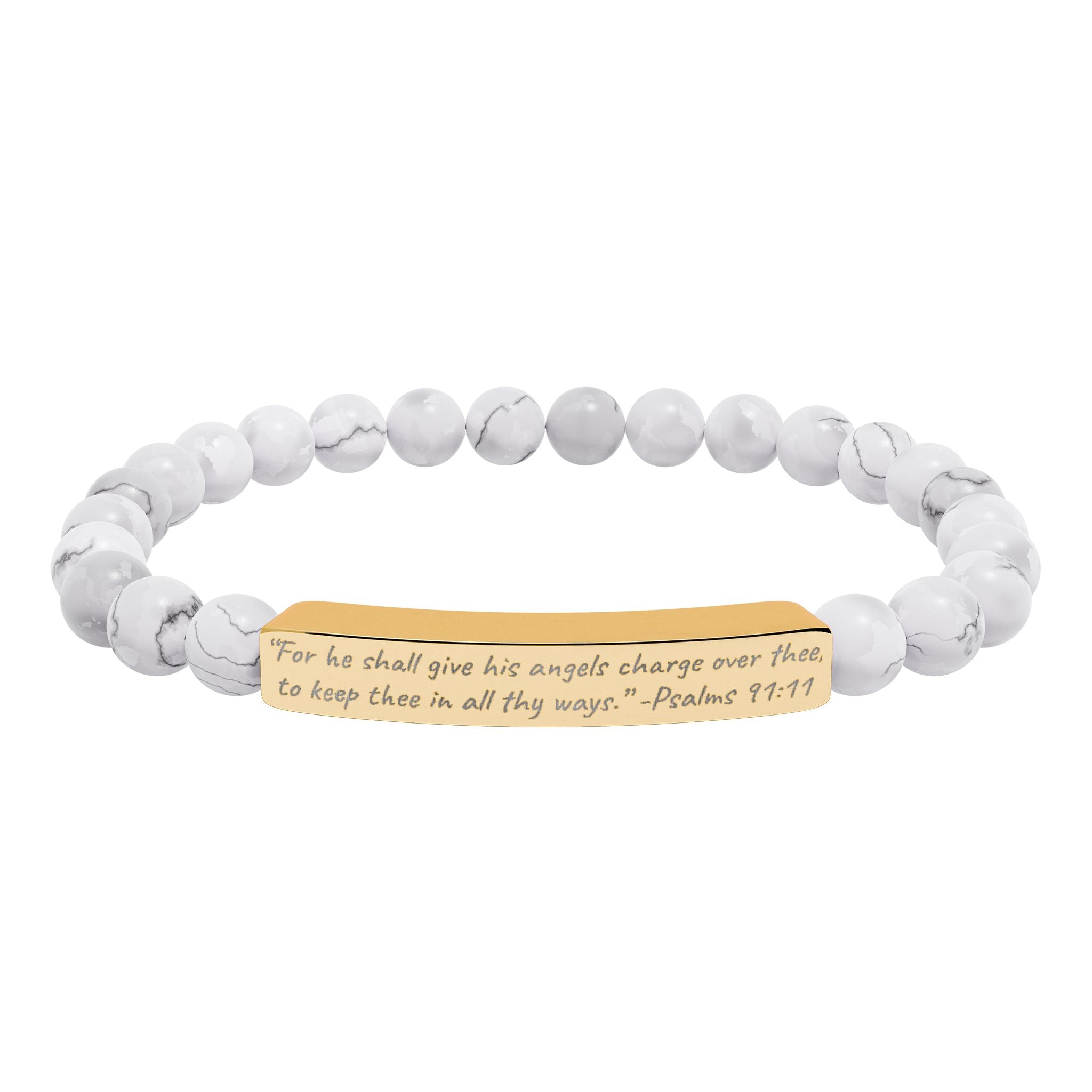 AtelierOfEden Engraved Stone Stretch Bracelet "For he shall give his angels charge over thee" -Psalms 91:11 (KJV)