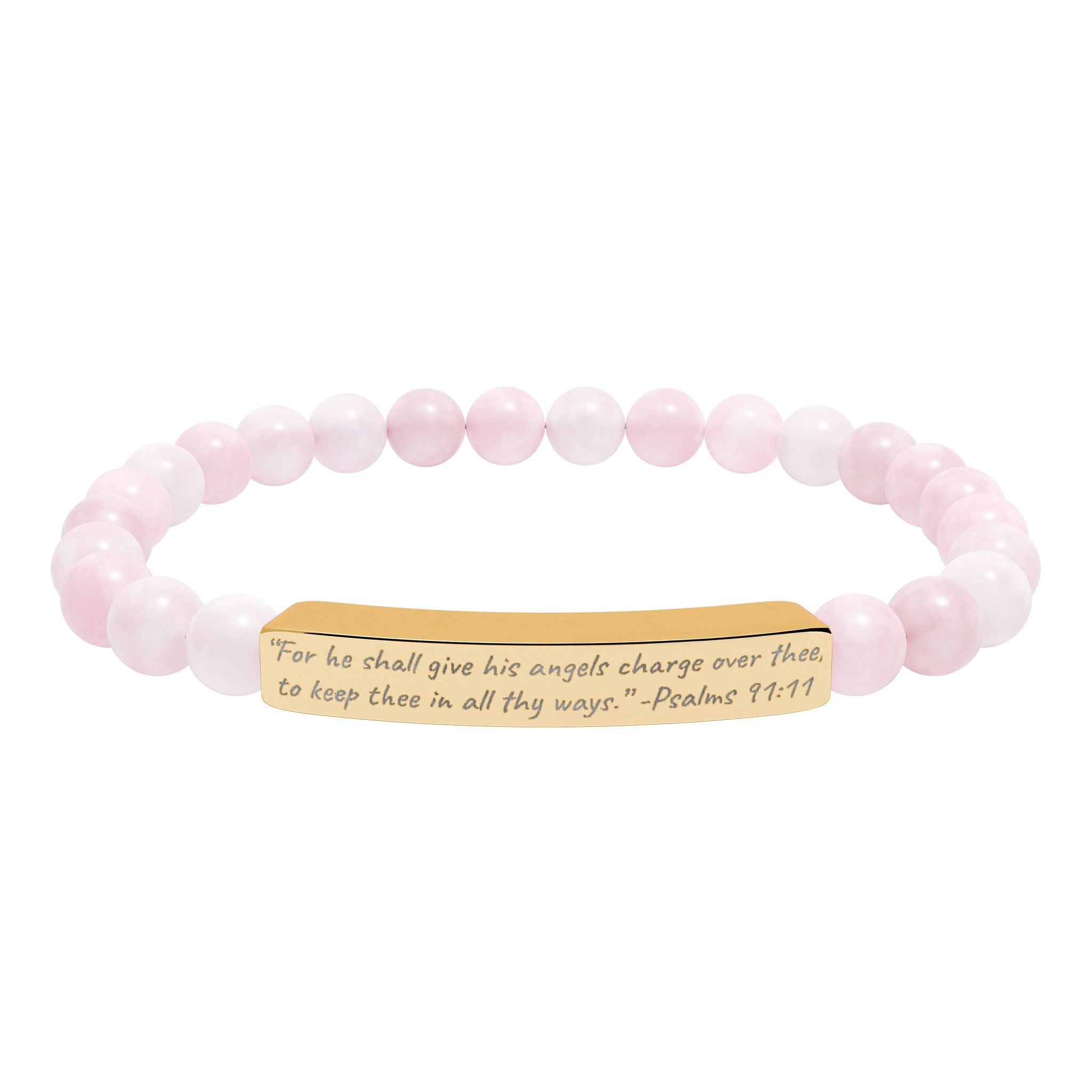 AtelierOfEden Engraved Stone Stretch Bracelet "For he shall give his angels charge over thee" -Psalms 91:11 (KJV)