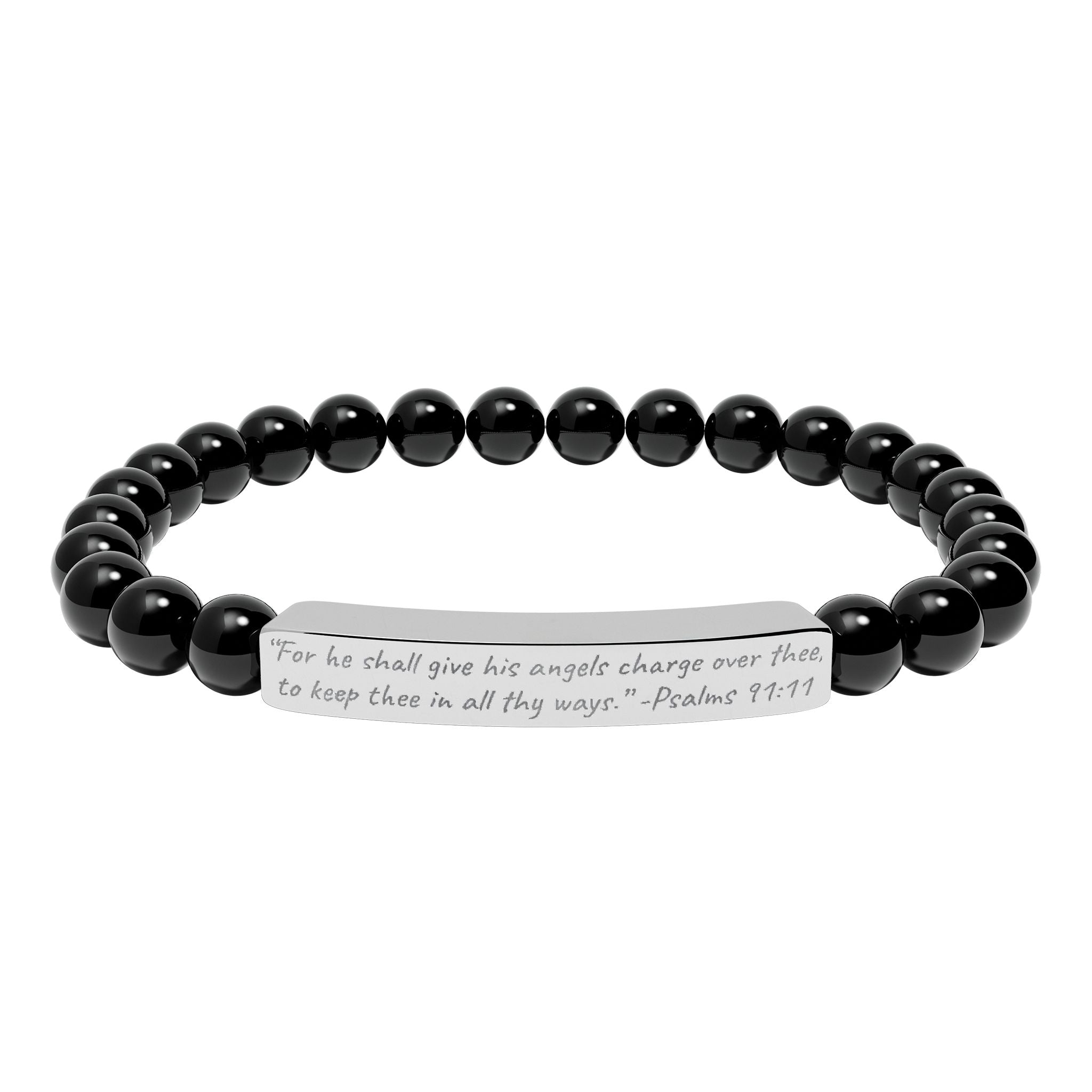 AtelierOfEden Engraved Stone Stretch Bracelet "For he shall give his angels charge over thee" -Psalms 91:11 (KJV)